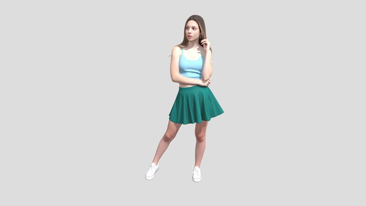 Blue Tank Top and Green Skirt Pose – Free 3D Model STL
