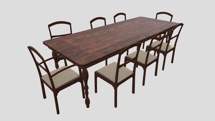 Table and chair Set - Colonial Style 3D Model
