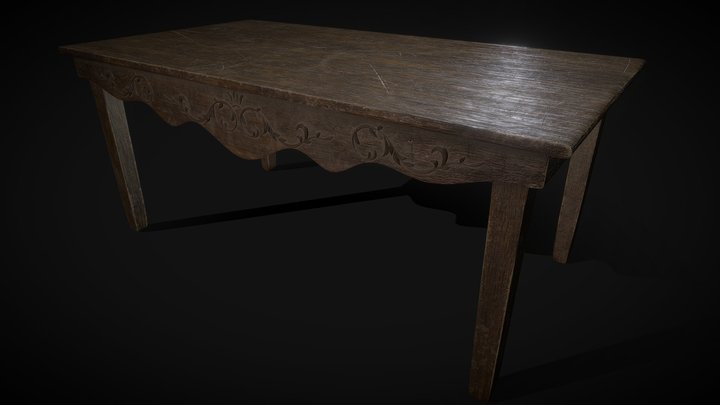 Old table with ornaments and scratches 4k 3D Model