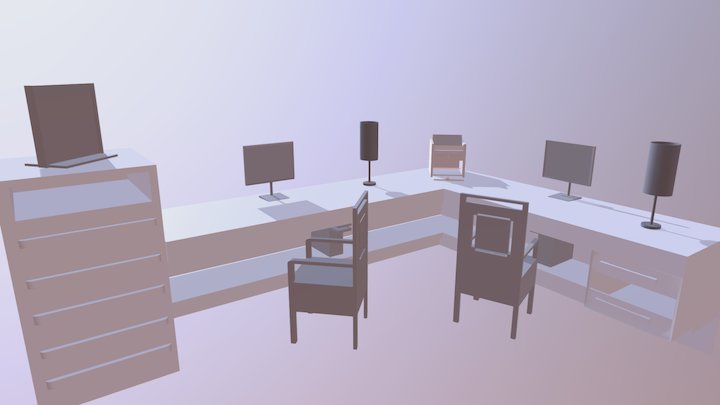 Maya - Scenery of chairs and computer monitors 3D Model