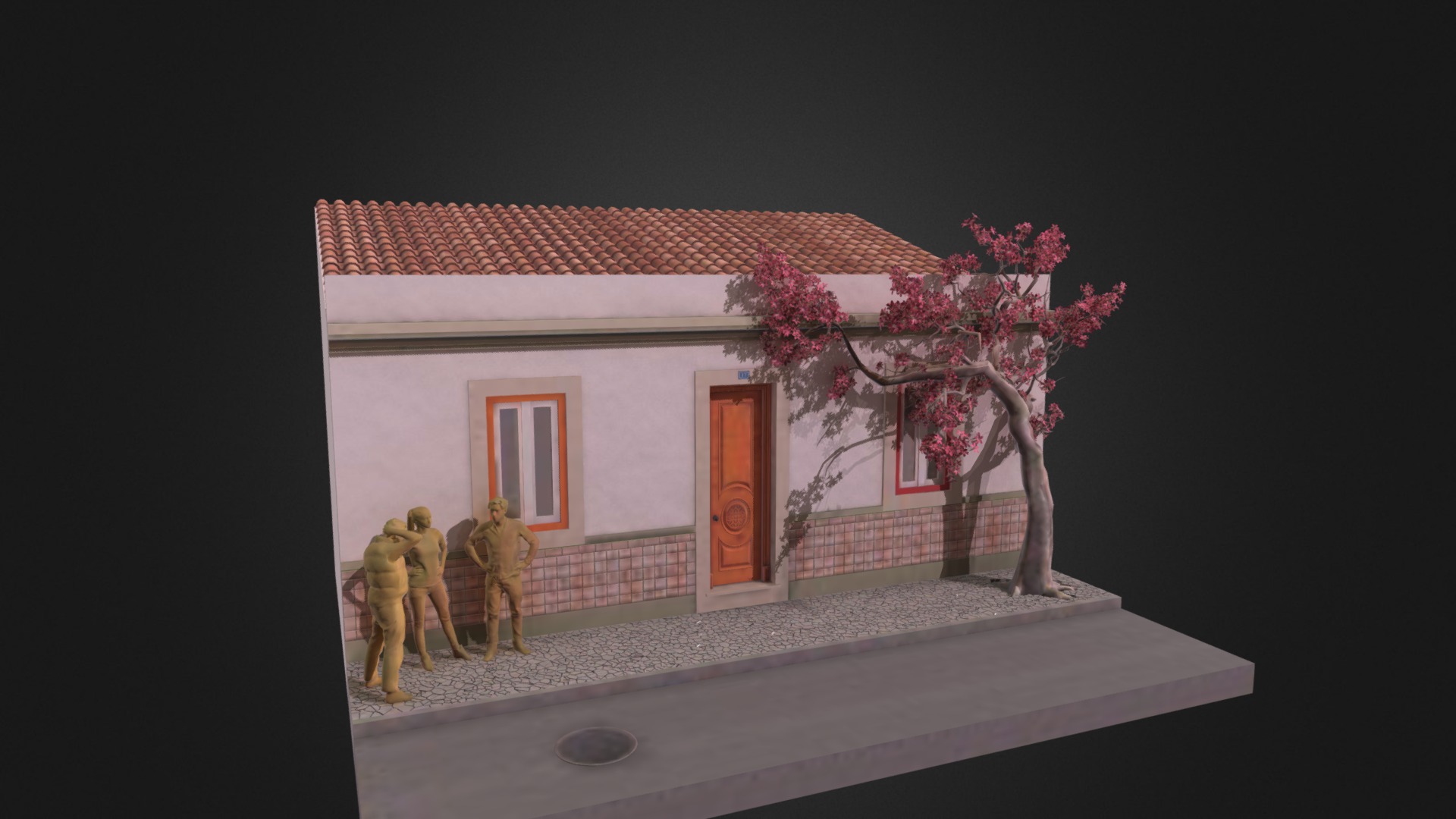 3D model Traditional House Lisboa - This is a 3D model of the Traditional House Lisboa. The 3D model is about a group of people in uniform standing in front of a house.