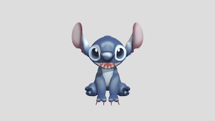 blue alien creature with big ears and eyes 3D Model