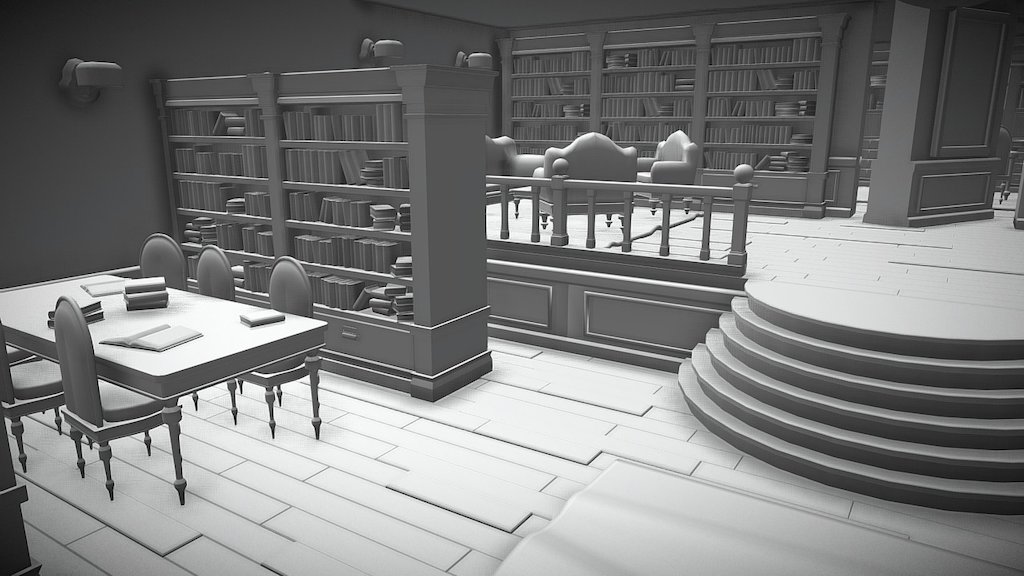 Library Interior with Secret Study - 3D model by Melina Reyes (@mereyes ...