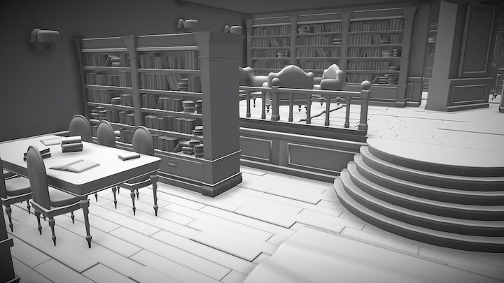 Library Interior with Secret Study 3D Model