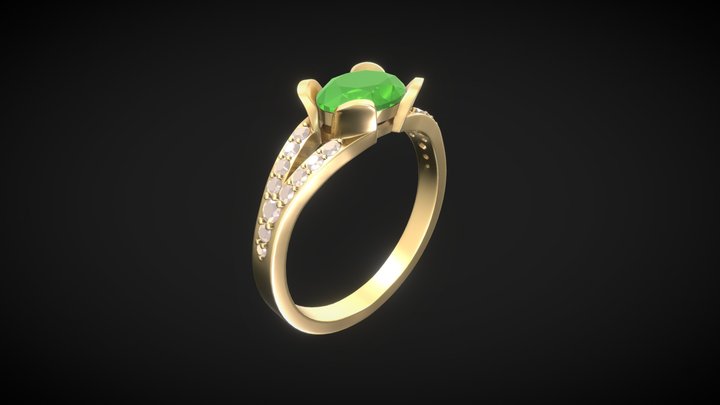 Gold ring with emerald gem ready to 3D PRINT 3D Model