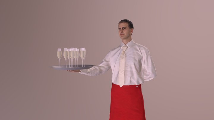 Romance Man Waiter Offering Tray Champagne 3D Model