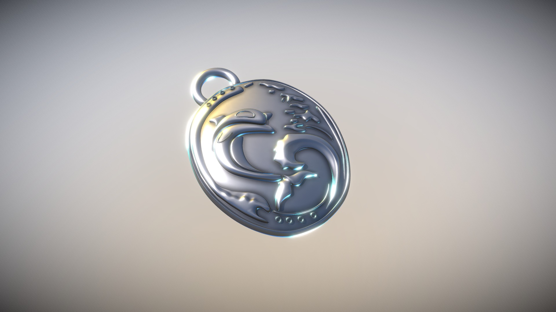 3D model Jewelery – Dolphin - This is a 3D model of the Jewelery - Dolphin. The 3D model is about a silver ring with a stone on it.
