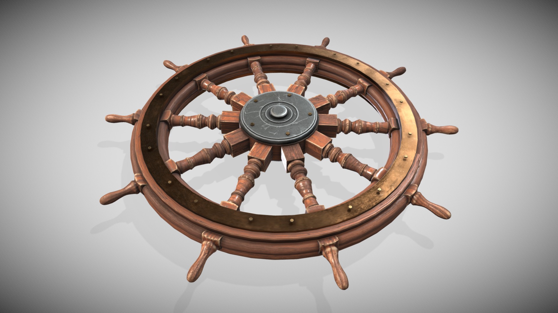 3D model Sailing Ship Rudder - This is a 3D model of the Sailing Ship Rudder. The 3D model is about a wooden wheel with a round metal frame.