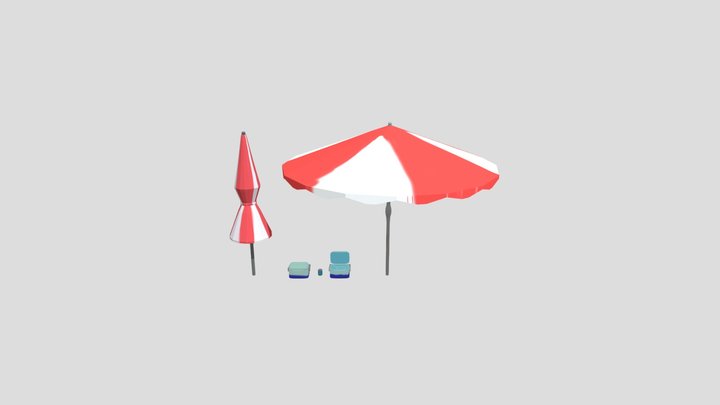 pack sombrillas  neveras y lata lowpoly 3D Model