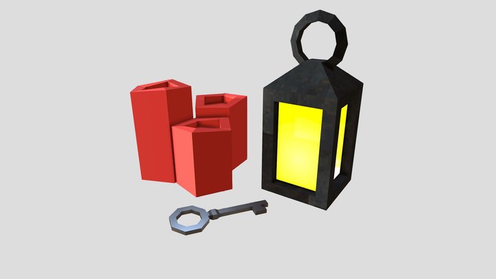Low Poly Lantern & Candle 3D Model
