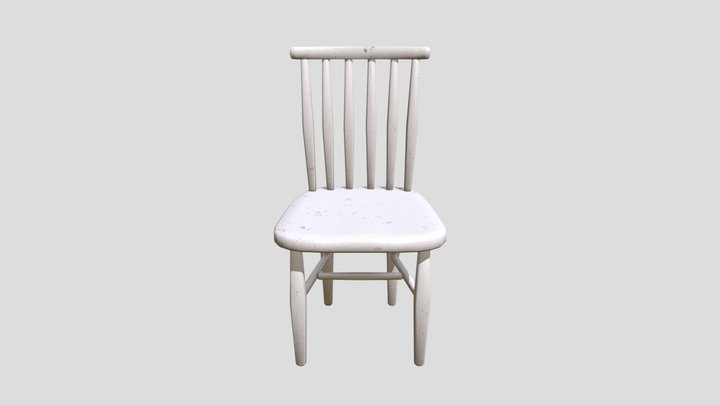 Vintage White Painted Wooden Chair 3D Model