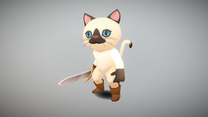 Low Poly Cat Warrior 3D Model