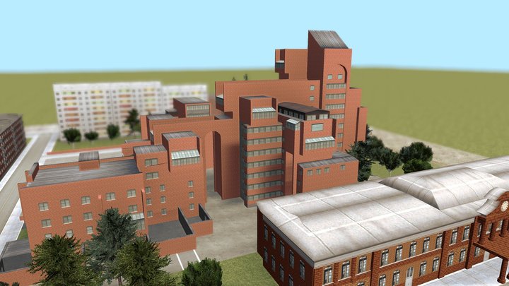 Neobrutalism residential high-rise house scenery 3D Model