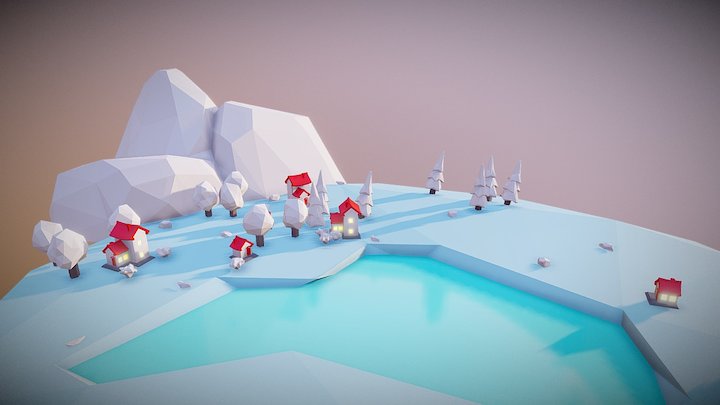Lowpoly mobile game environment (winter) 3D Model