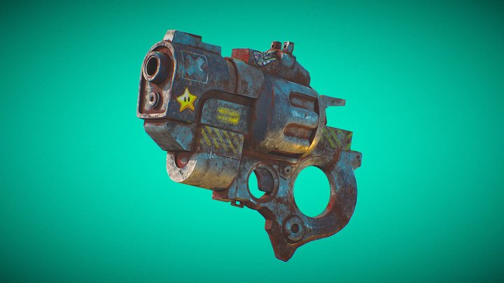 Rusty sci fi revolver 3D Model