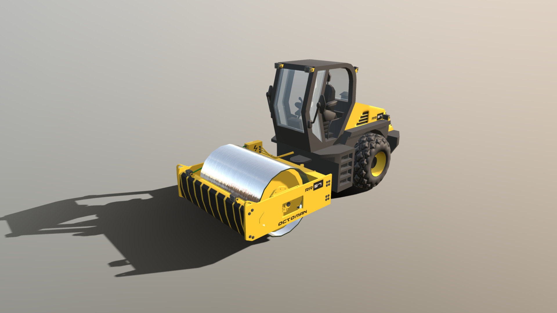 3D model Road Roller – RR57 - This is a 3D model of the Road Roller - RR57. The 3D model is about a yellow and black toy truck.