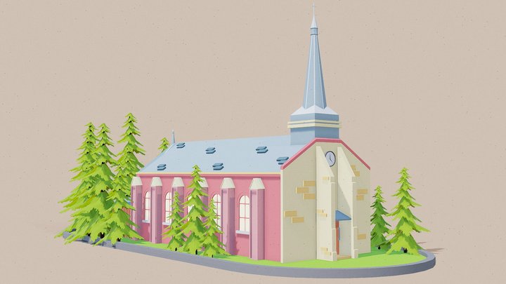 Church Low Poly 3D Model