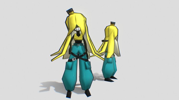 Low poly banana hair girl 3D Model