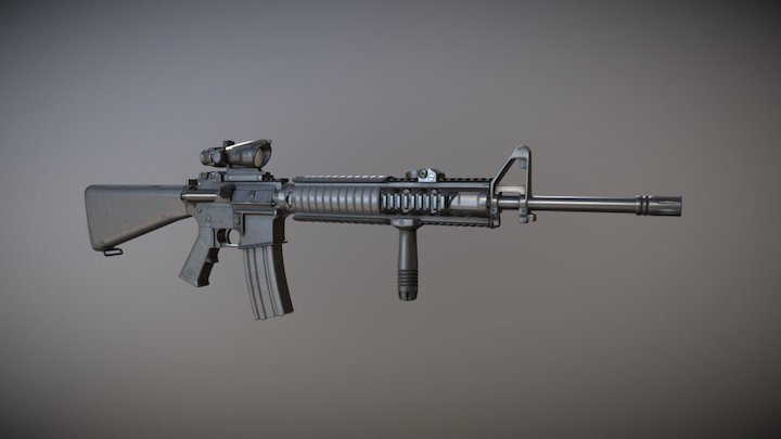 Weapon Example - M16 & Optical Scope 3D Model