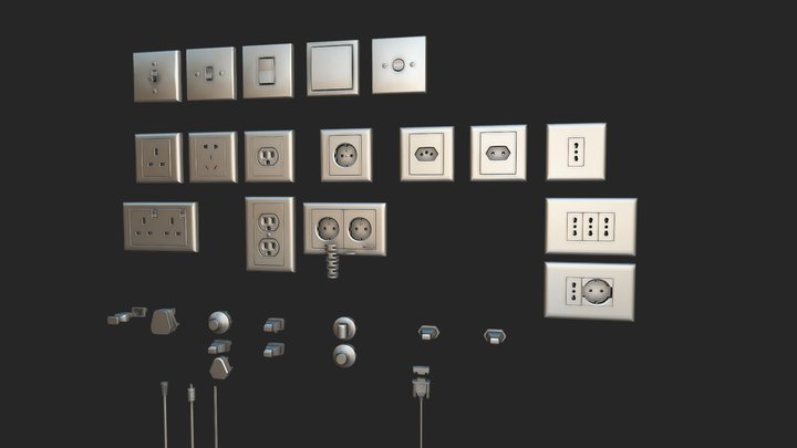 Modular Electric Cables & Outlets Asset Pack 3D Model