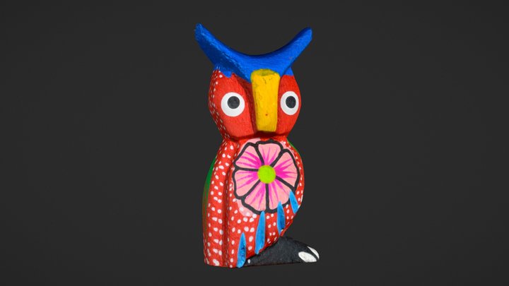 Hand-Painted Wooden Owl 3D Model