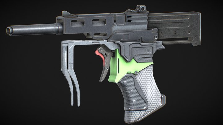 Futuristic Pistol Game Model 3D Model