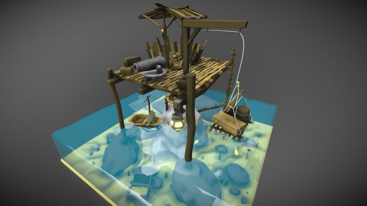 Low Poly Style - Pirate Outpost 3D Model