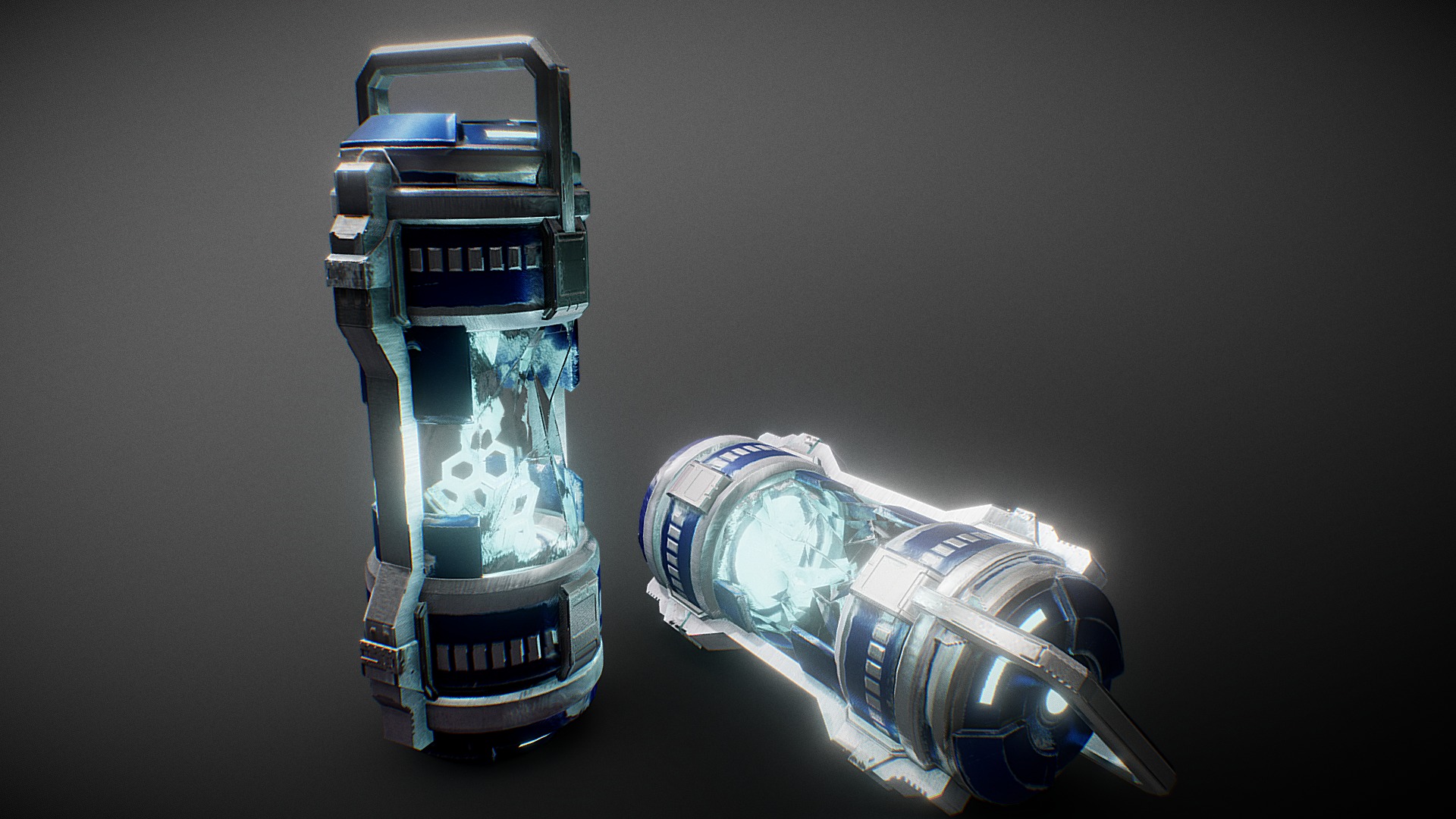3D model Sci Fi Fuel Cells - This is a 3D model of the Sci Fi Fuel Cells. The 3D model is about a couple of blue and silver robot toys.