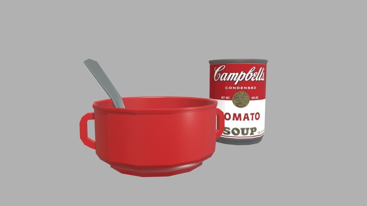 Low Poly Soup Can & Bowl 3D Model