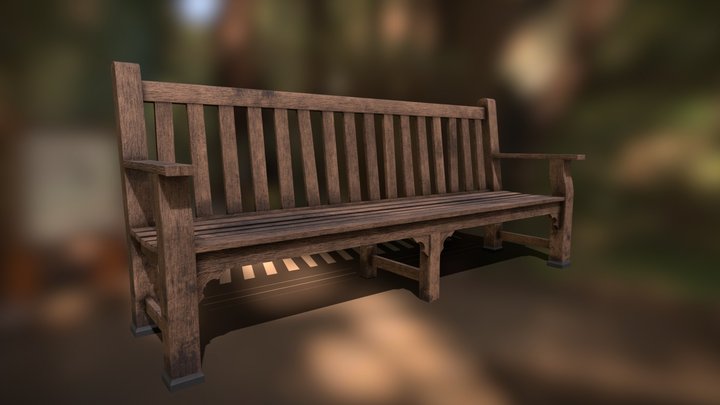 Wooden Park Bench 3D Model