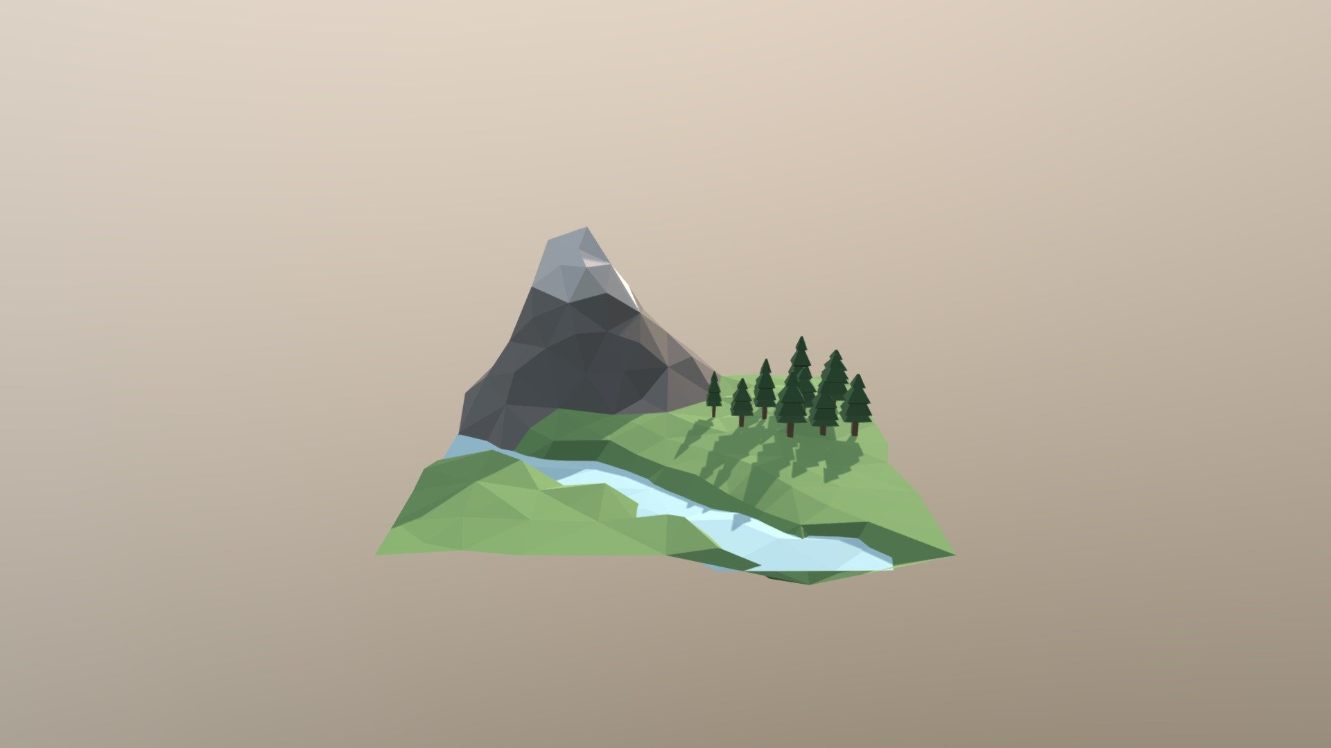 Low Poly Forest and Mountain Scene
