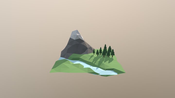 Low Poly Forest and Mountain Scene 3D Model