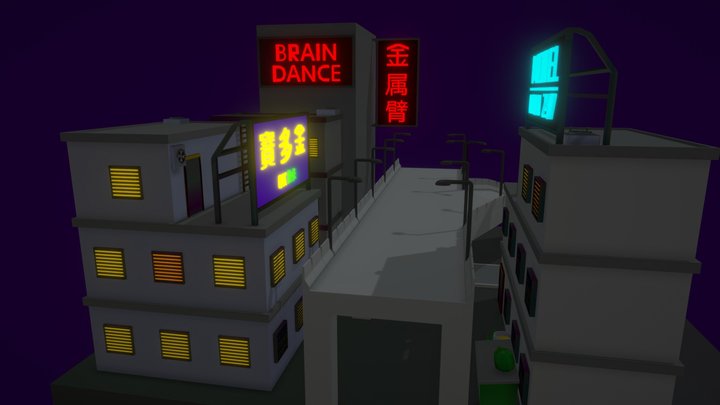 Low-Poly Cyberpunk City 3D Model