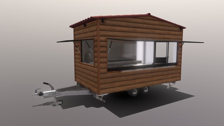 Food trailer - wooden covering (4.5m x 2.25m) 3D Model