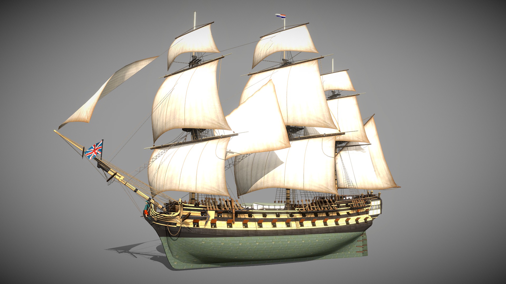 3D model HMS Bellona (1760) - This is a 3D model of the HMS Bellona (1760). The 3D model is about a model of a ship.