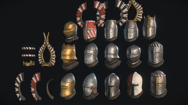 medieval helmets 3D Model
