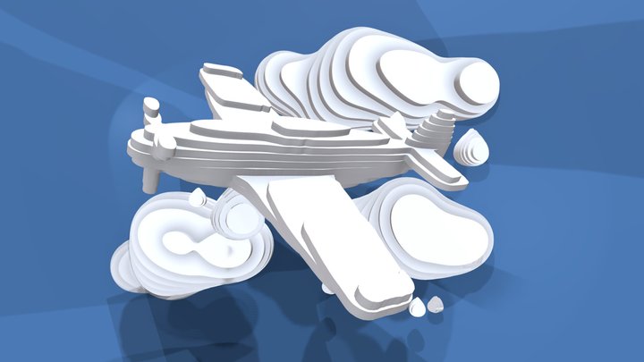 PLANE and CLOUD on blue baground 3D Model