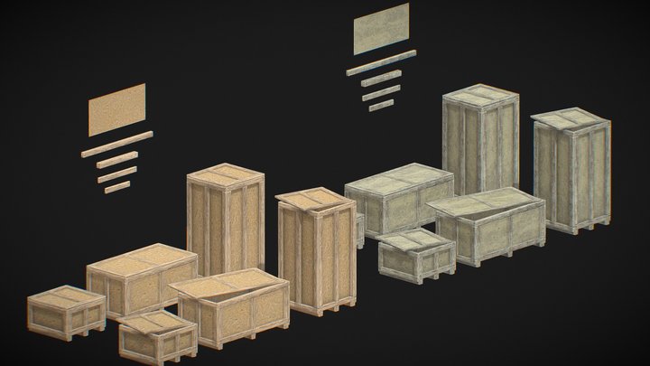 Modular OSB/Wood Shipping Crates [2K] 3D Model