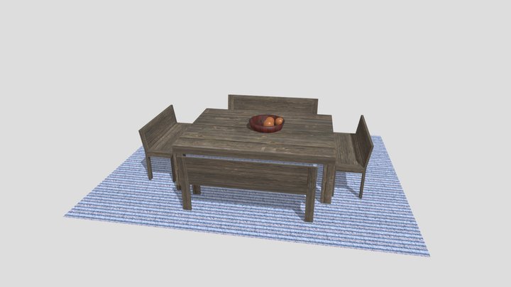 Wooden Farm Table - Furniture - Kitchen 3D Model