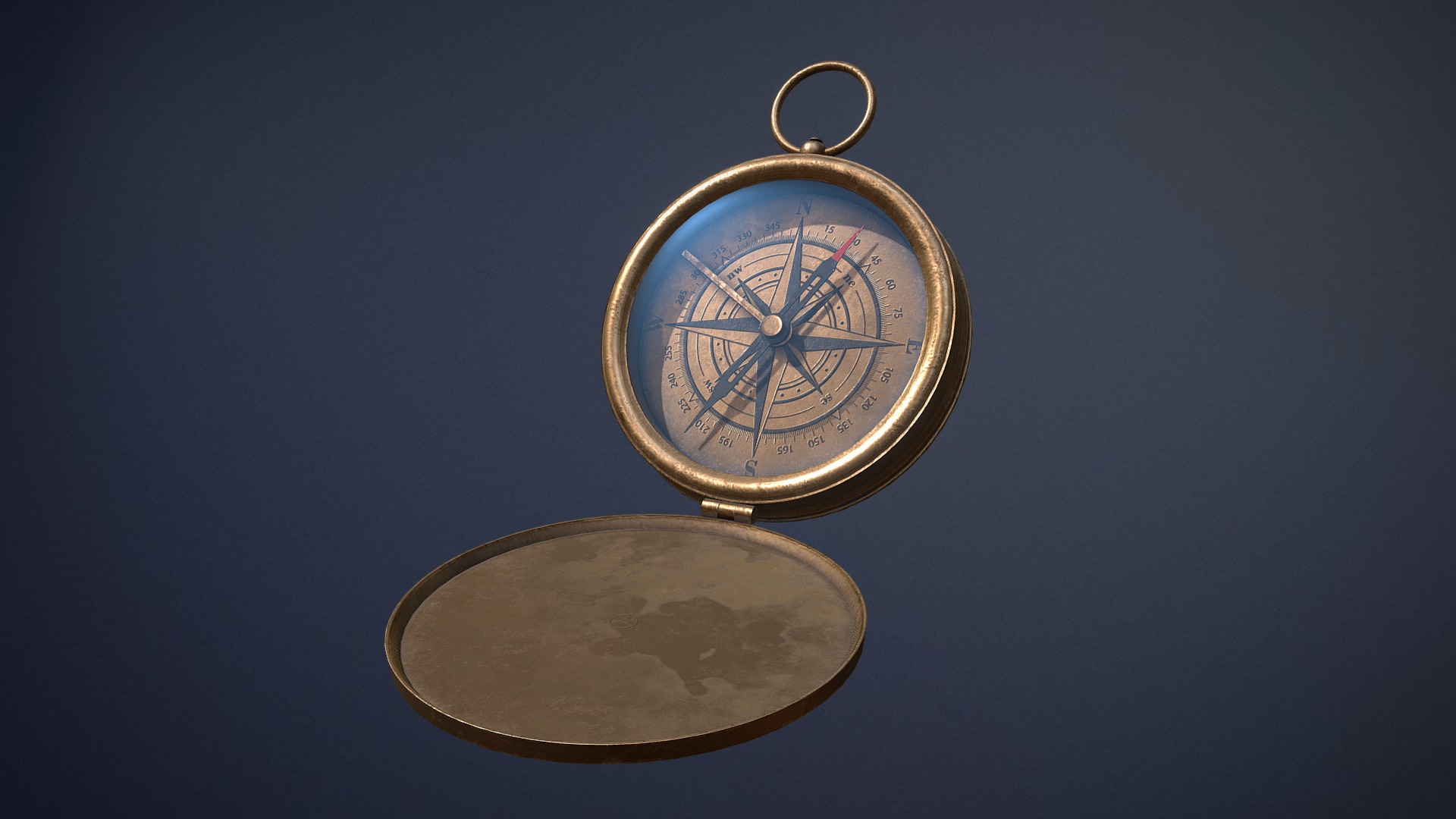 3D model Old Compass (game-ready asset) - This is a 3D model of the Old Compass (game-ready asset). The 3D model is about a coin with a compass on it.