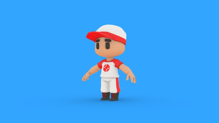 Hyper Casual Cartoon Character Baseball Player 3D Model