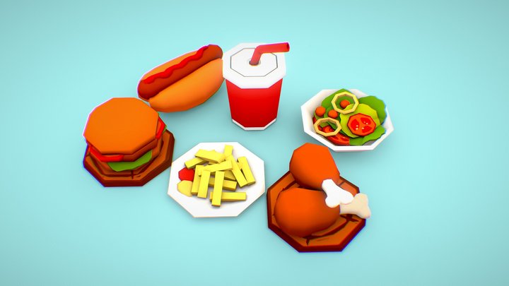 Lowpoly Fast Food Set 3D Model