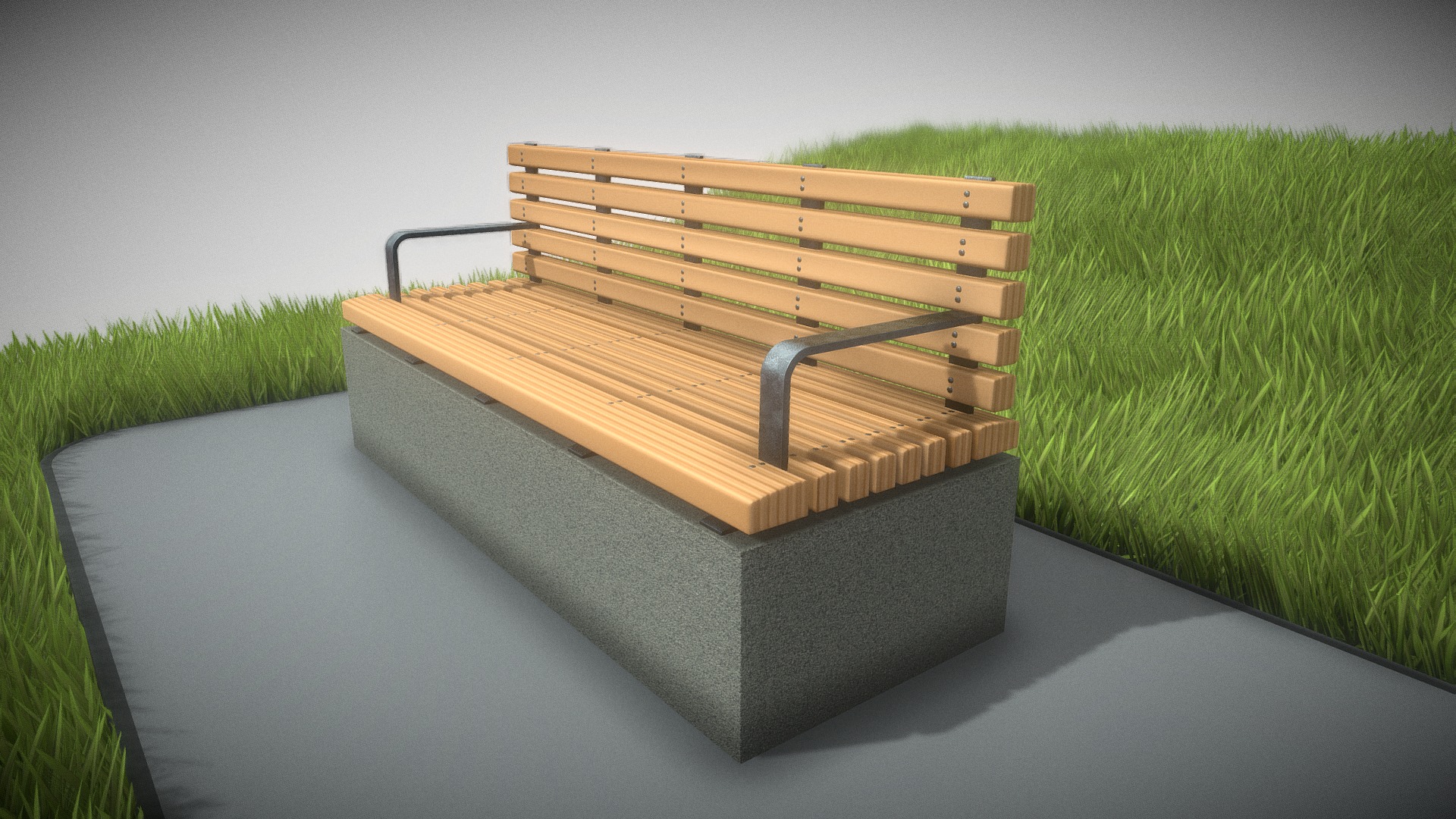 3D model Park Bench [4] Version 3 - This is a 3D model of the Park Bench [4] Version 3. The 3D model is about a wooden bench on a concrete platform.