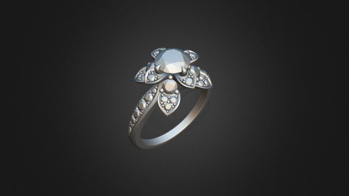 Engagement ring with round gemstone 014 3D Model