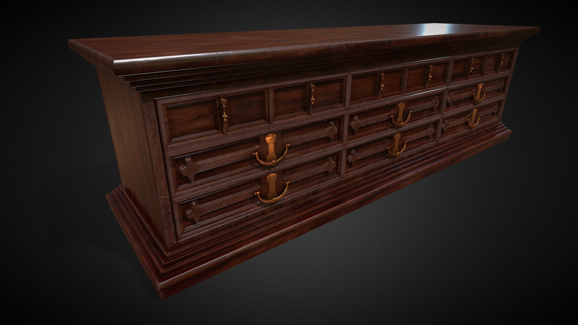 3D model Dresser 002a - This is a 3D model of the Dresser 002a. The 3D model is about a wooden box with a metal handle.
