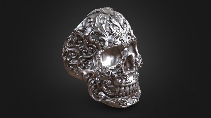 Ring Skull baroque scrolls 3D Model