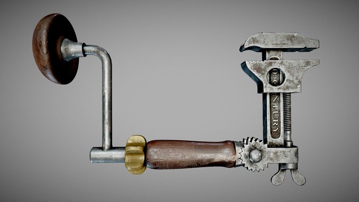 Vintage  pipe wrench with wooden handle 3D Model