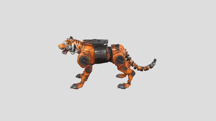 Mechanical tiger with cannons 3D Model