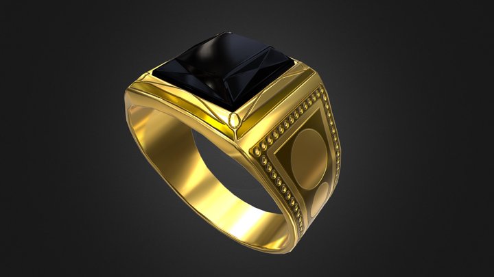 Ring Golden Black Sapphire Low Poly 3D Model