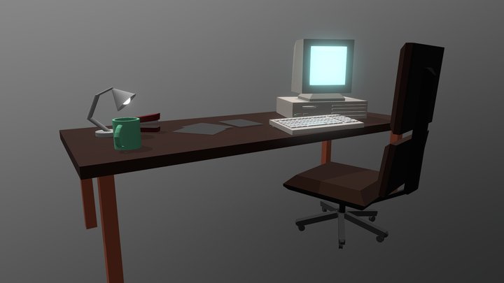 Low Poly Work Desk 3D Model